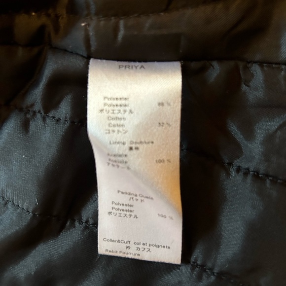 Anne Fountaine Black with real Rabbit Fur detachable cuffs/collar coat Size 12 - Picture 4 of 10